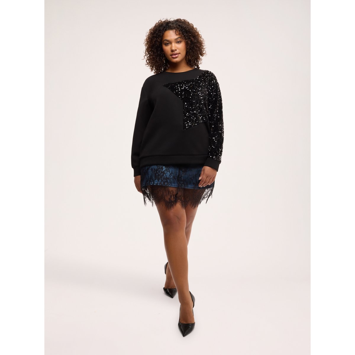 Sweat avec maxi étoile en paillettes noir, FIORELLA RUBINO