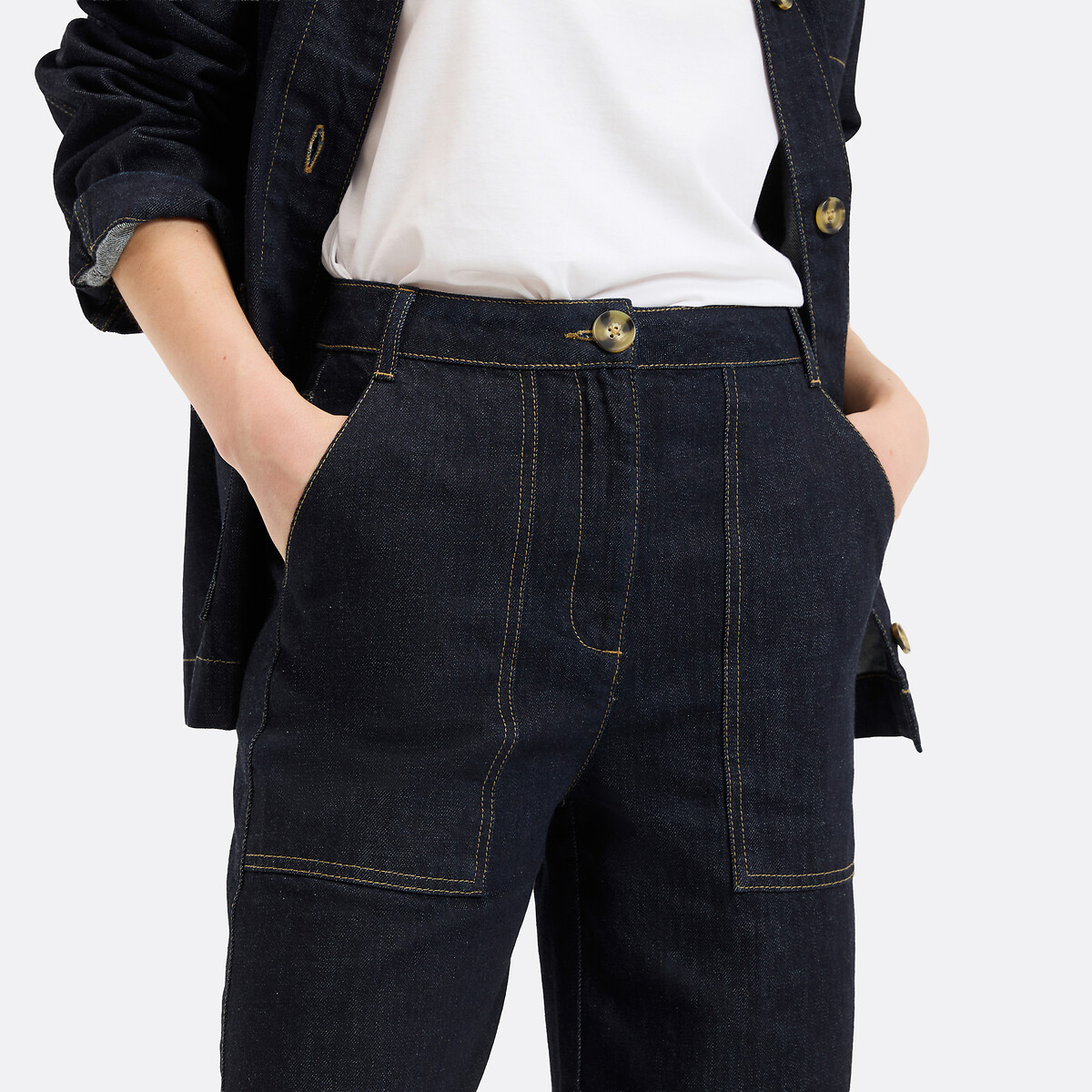 Jeans da lavoro a gamba larga 7/8 blu grezzo , LA REDOUTE COLLECTIONS