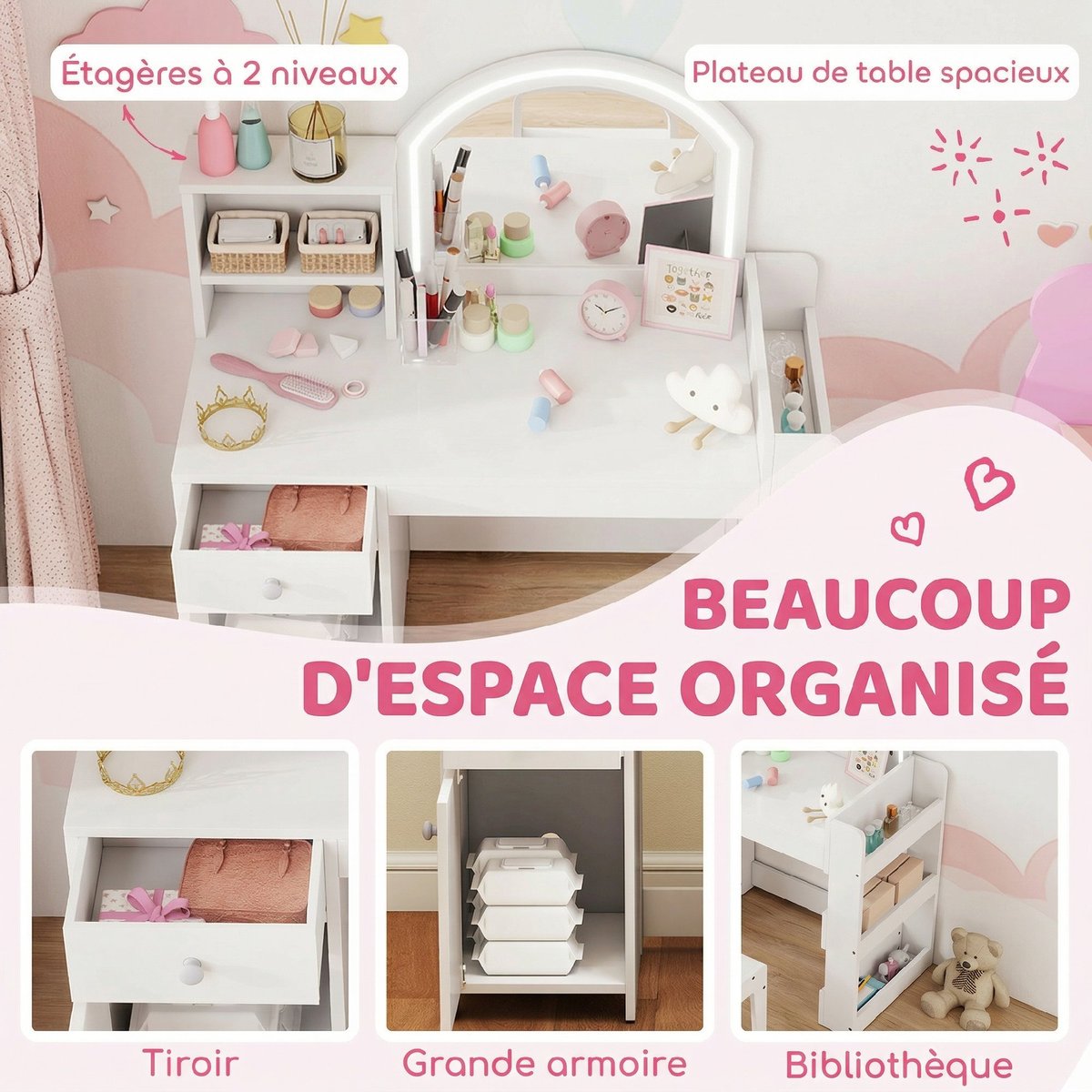 Ensemble de coiffeuse pour enfants MDF Blanc blanc, AIYAPLAY