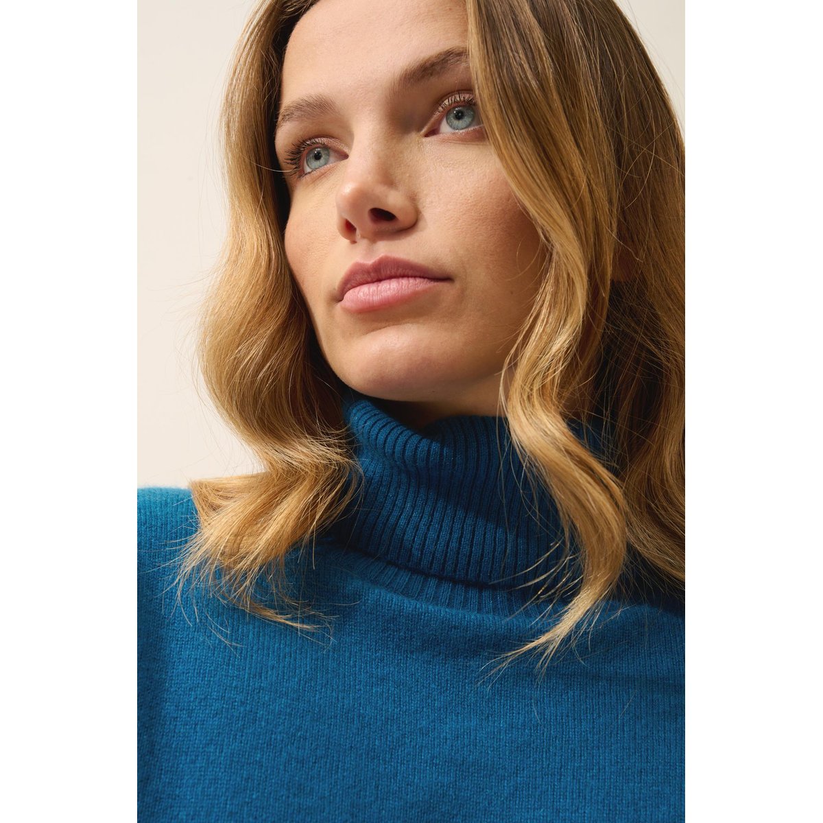 Pull Col Roulé Paon Lexie bleu vert, JUST CASHMERE