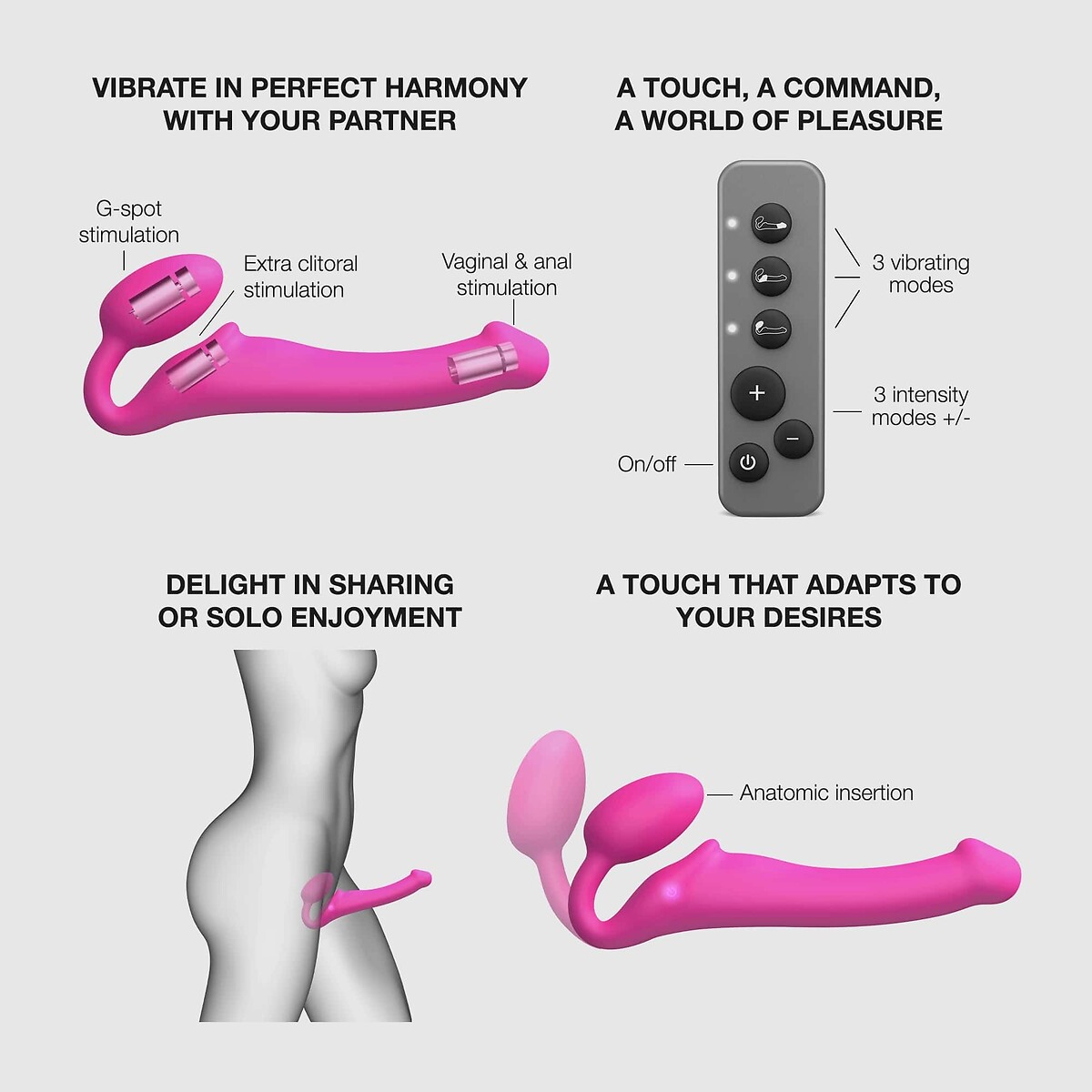 Strap On 3 Motors XL fuchsia, STRAP-ON-ME