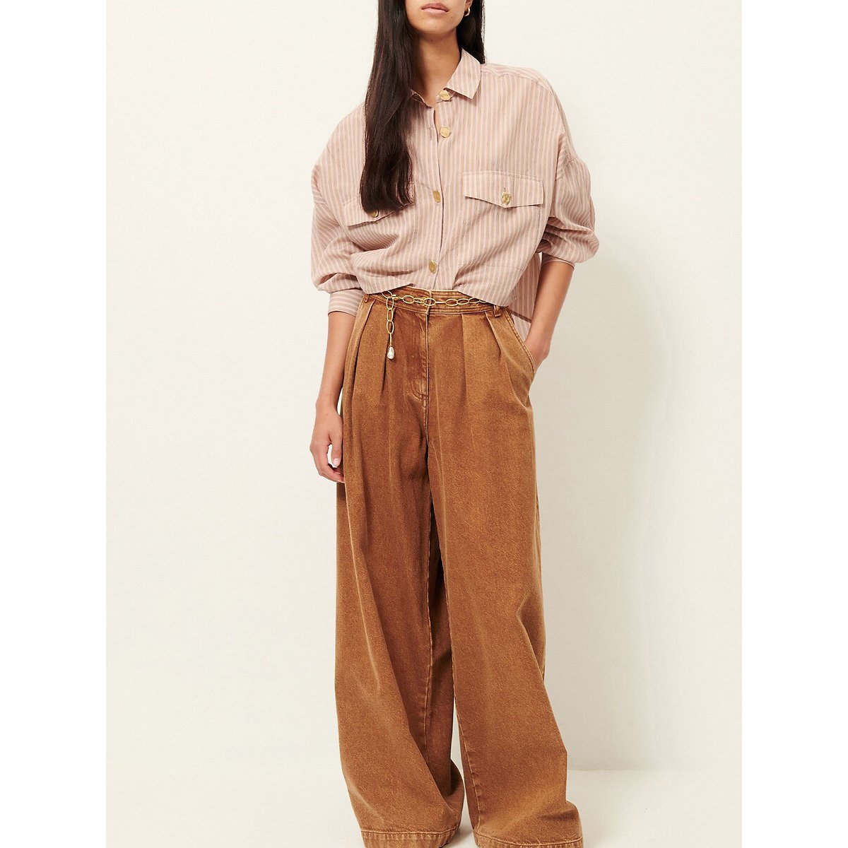 Chemise rayée à manches longues, coupe ample et courte, BALANCA rose clair, SESSUN