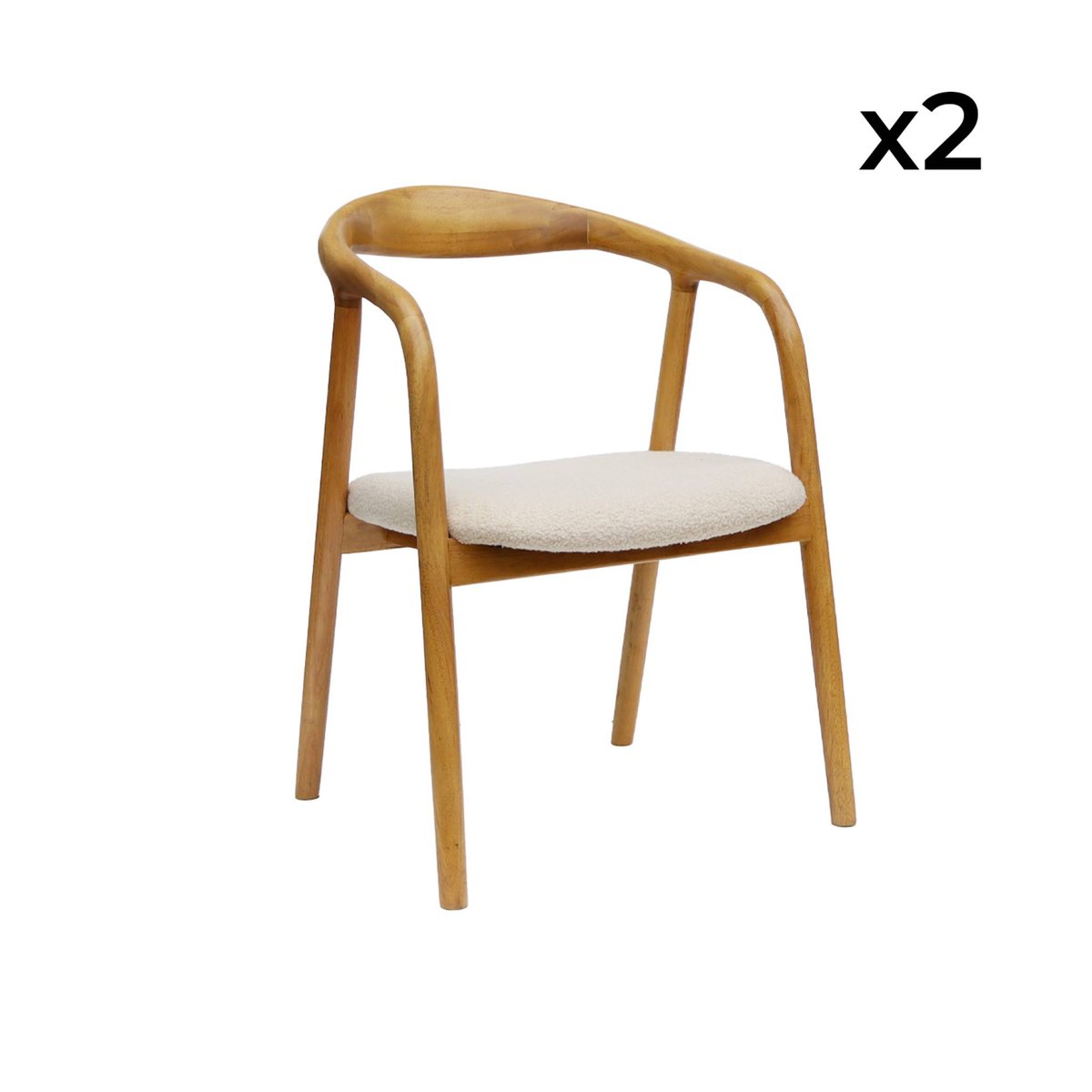 Fauteuil bois d'hévéa et bouclette (lot de 2) SARA naturel, SWEEEK