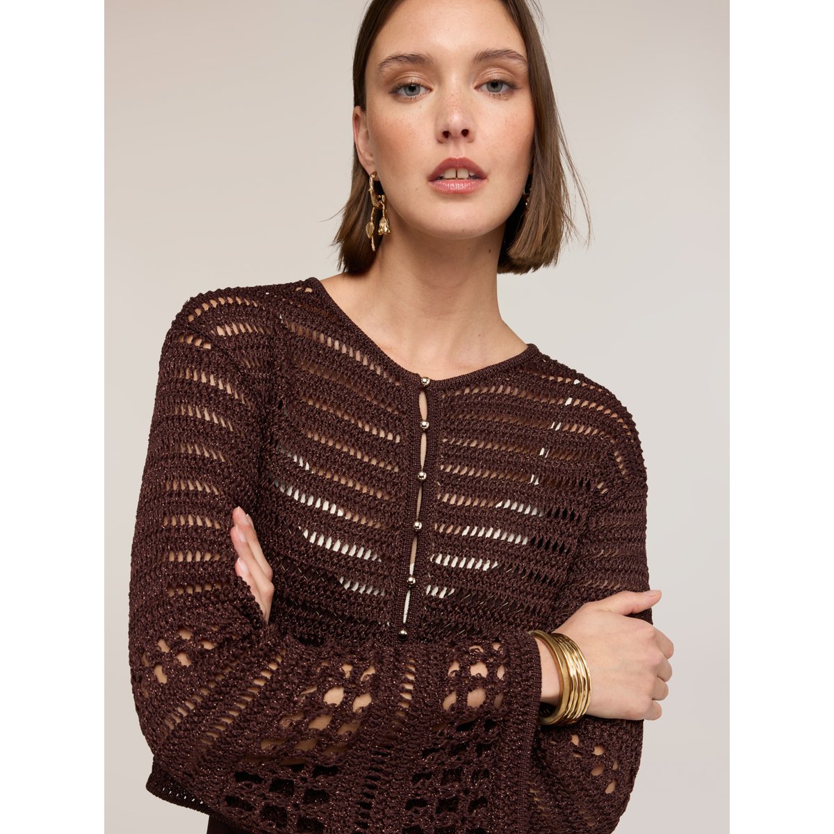 Cardigan ajouré marron, MOTIVI