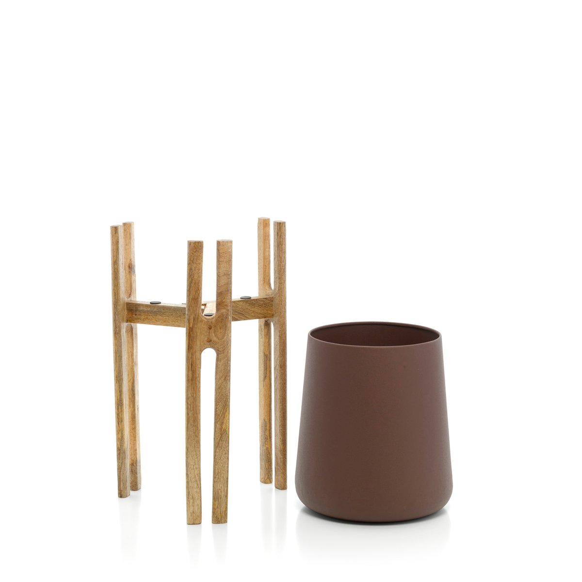 Cache-pot en laiton et bois FORKED brun naturel, BAZAR BIZAR