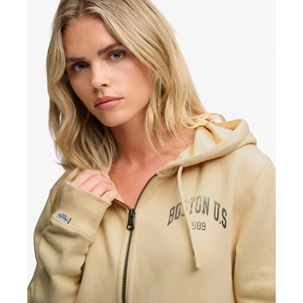 Sweat zippé à capuche Athletic Essentials Cropped Coupe Décontractée brume jaune, SUPERDRY