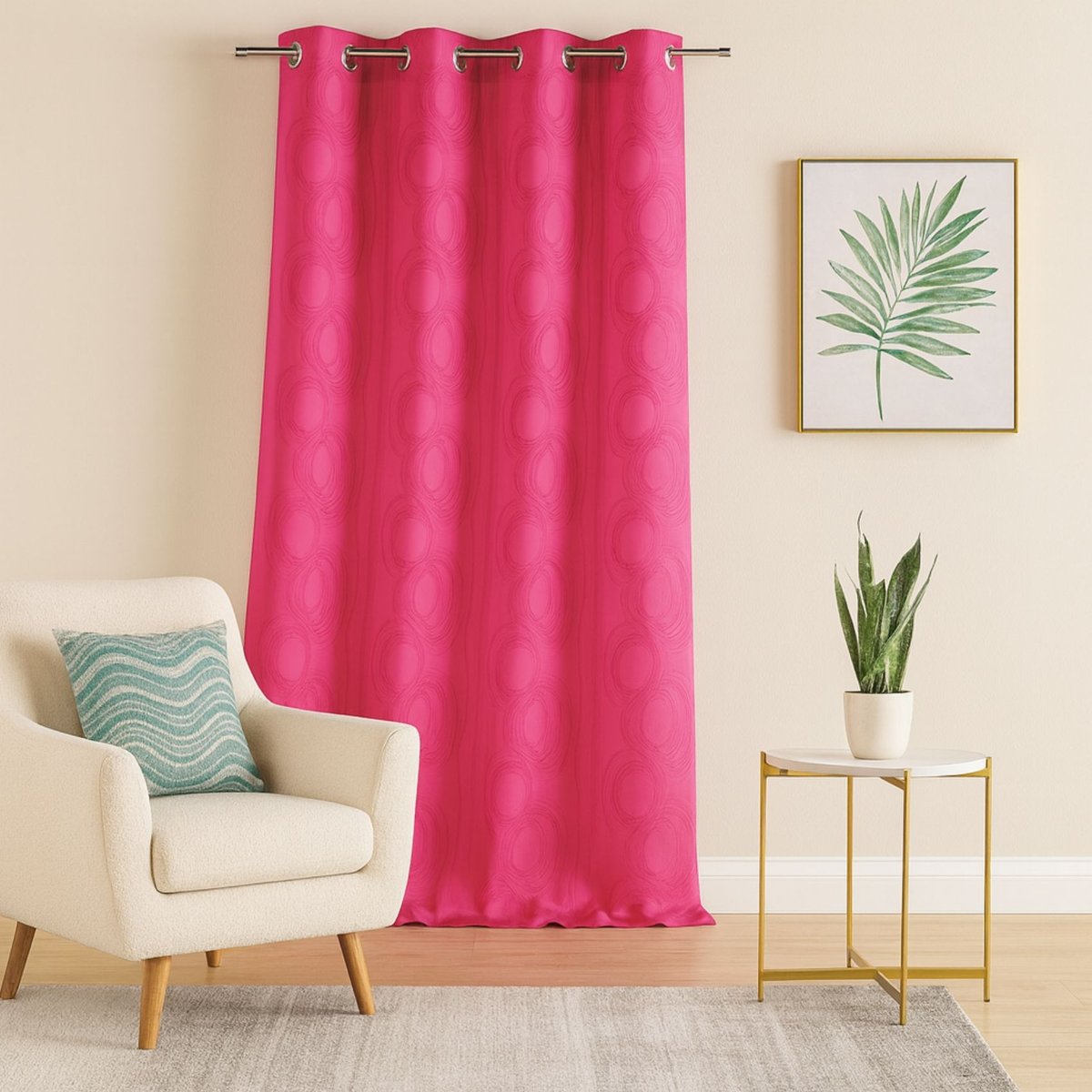 Rideau jacquard print Cercle Design fuchsia, HOME MAISON