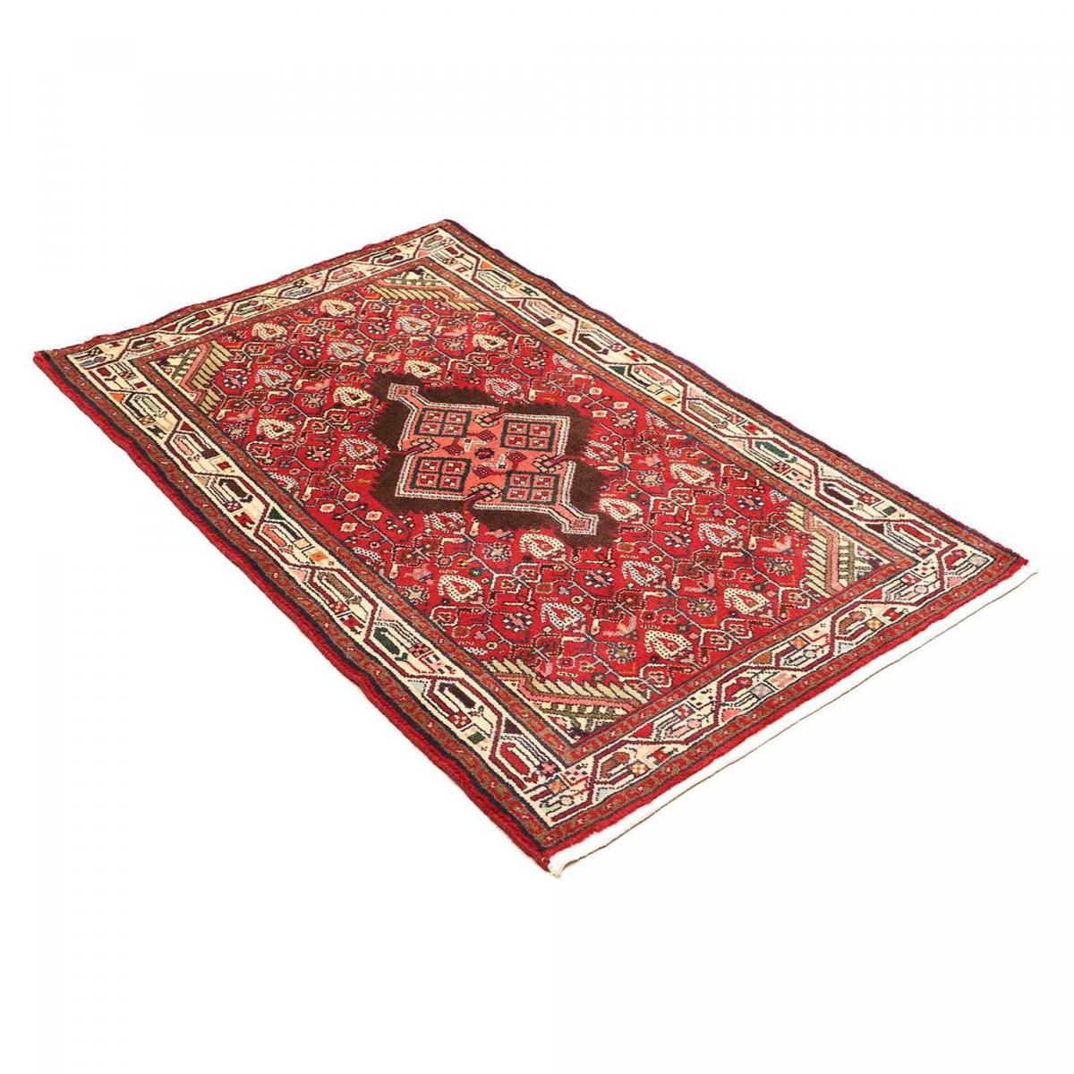 Tapis d'orient aux motifs orientaux, noué main, HAMADAN 19 rouge, crème, marron, UN AMOUR DE TAPIS