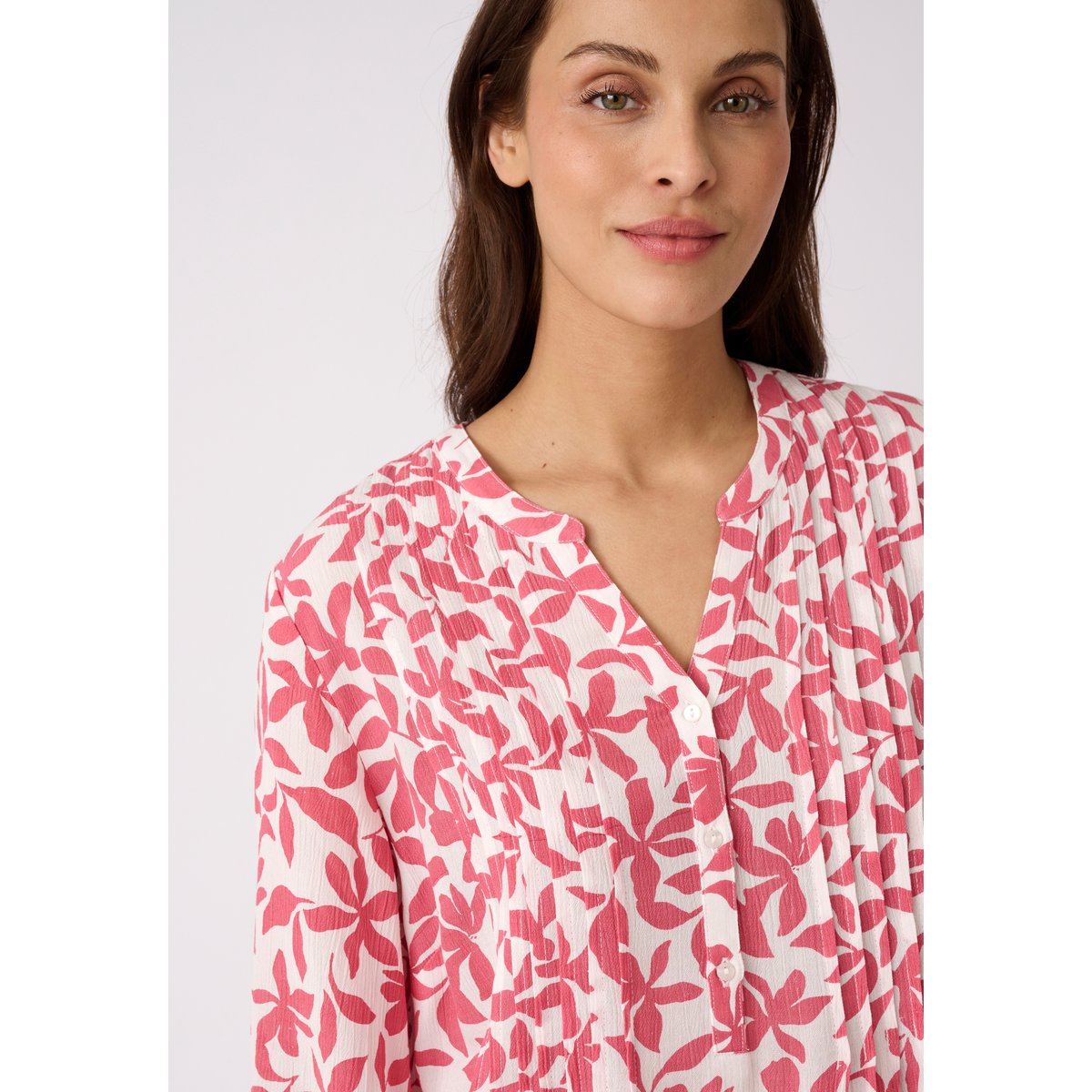 Tunique créponnée pure viscose rose feuillage, DAMART