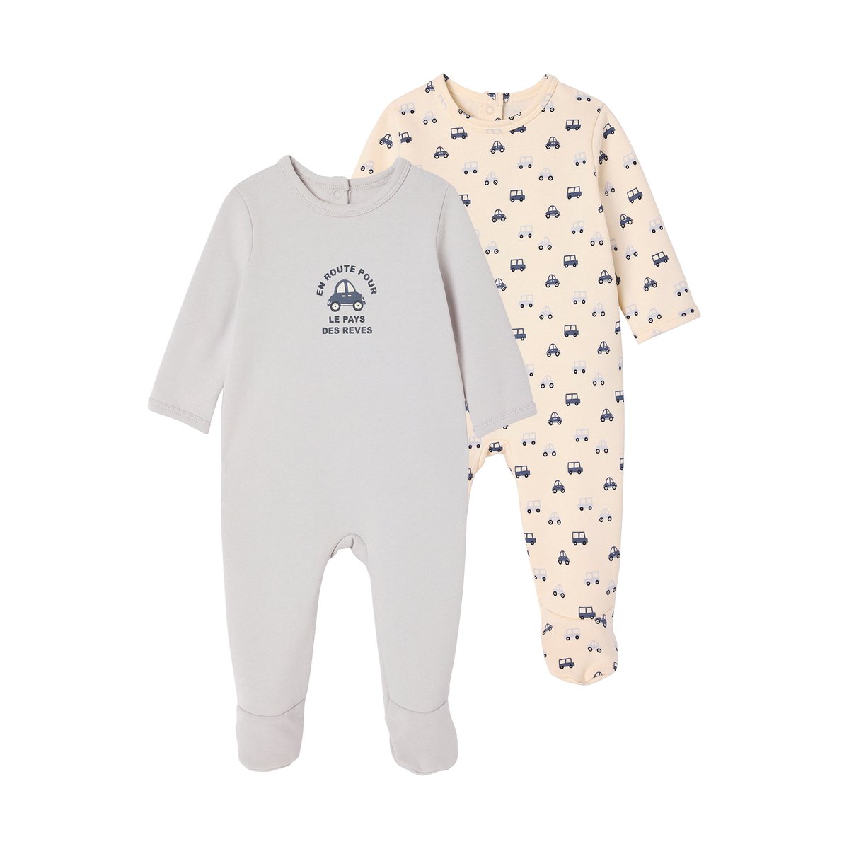Lot de 2 dors-bien naissance en molleton "voitures" bleu pâle, VERTBAUDET