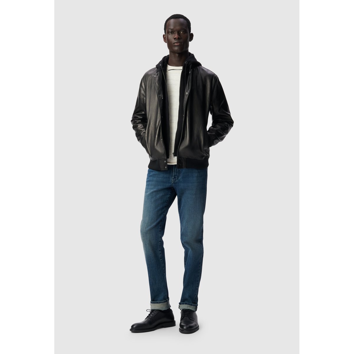 Bomber en cuir à parmenture amovible noir, IKKS