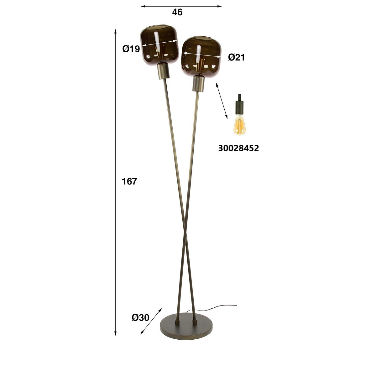 Lampadaire vintage verre – 2 abat–jour croisés bronze NOVA marron, PIER IMPORT