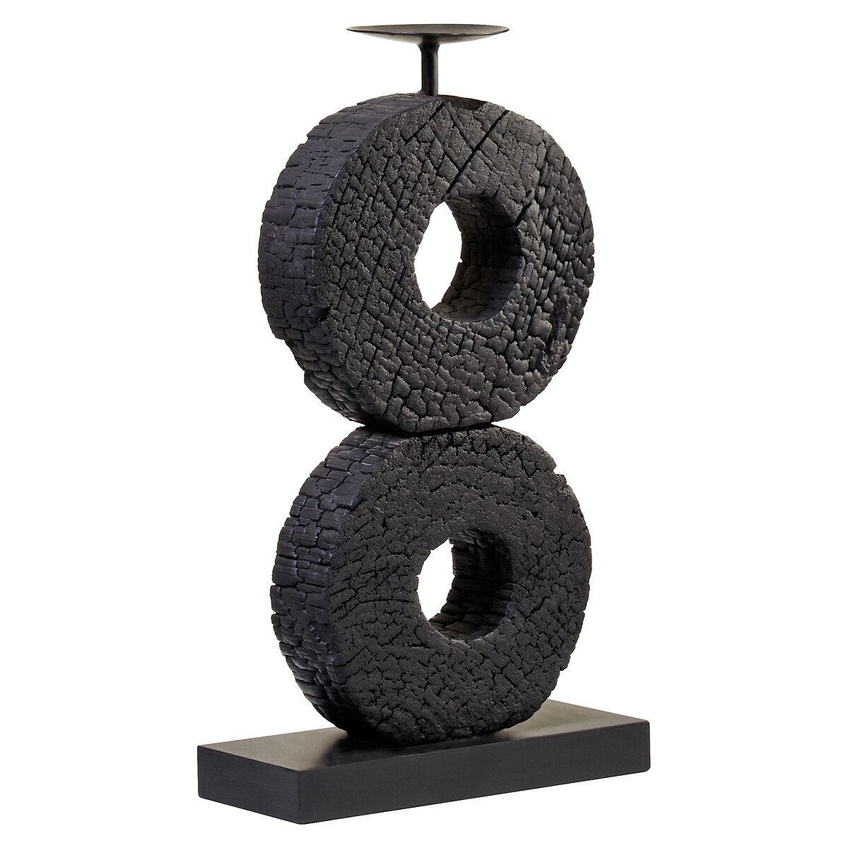 40cm Fidel Charred Black Mango Wood Log Candle Holder black, FIFTY FIVE SOUTH