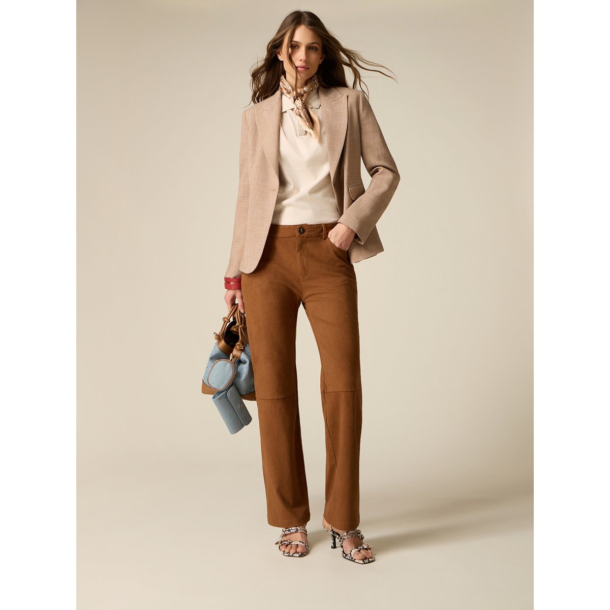 Pantalon évasé marron, OLTRE