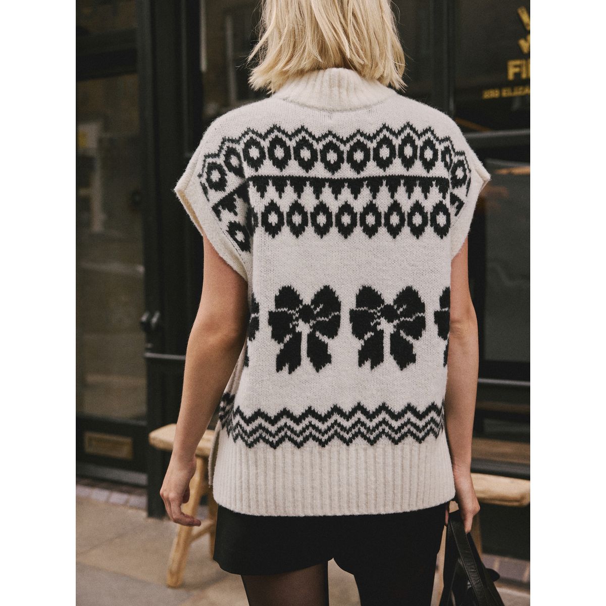 Débardeur en maille motif fairisle avec nœud noir et blanc, NEXT