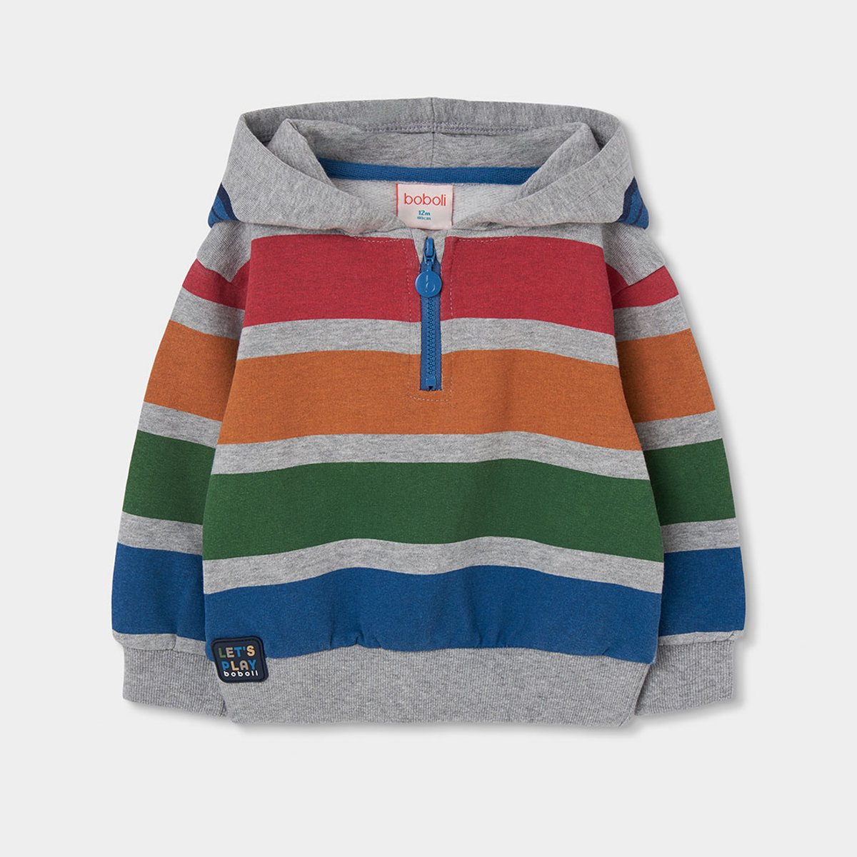 Sweat-shirt en molleton garçon rayé gris, BOBOLI