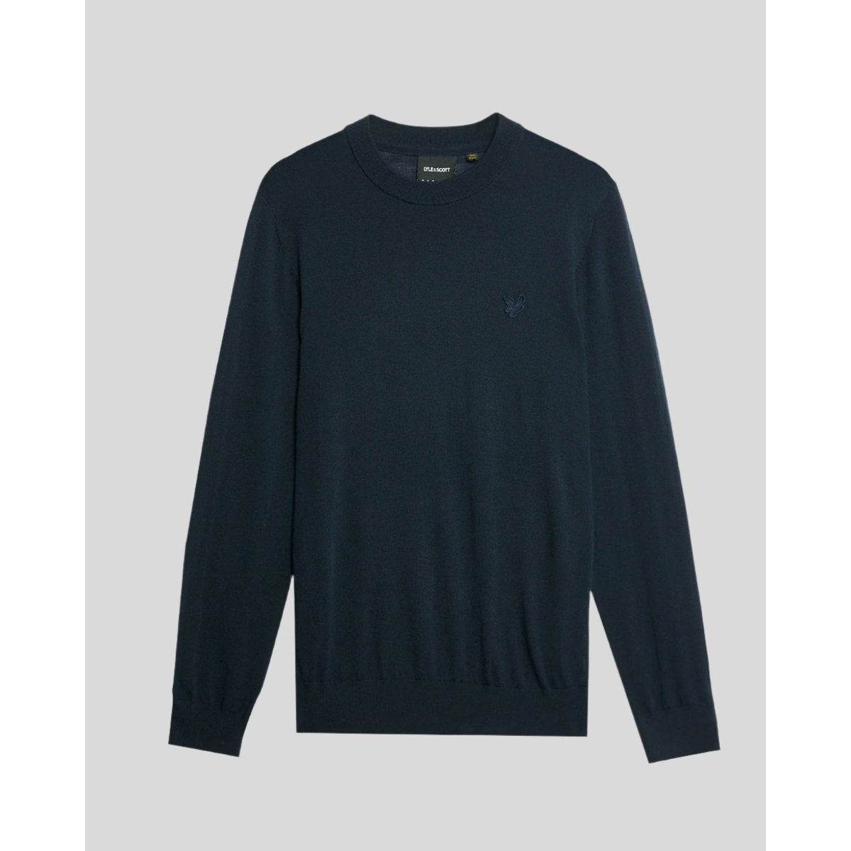 Pull en laine mérinos col rond bleu foncé marine, LYLE & SCOTT