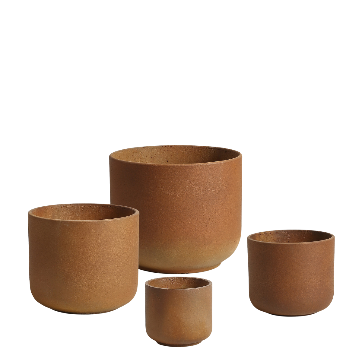 Lot de 4 cache-pots décoratifs arrondi en fibre H31 Terra couleur unique, SIA DECO