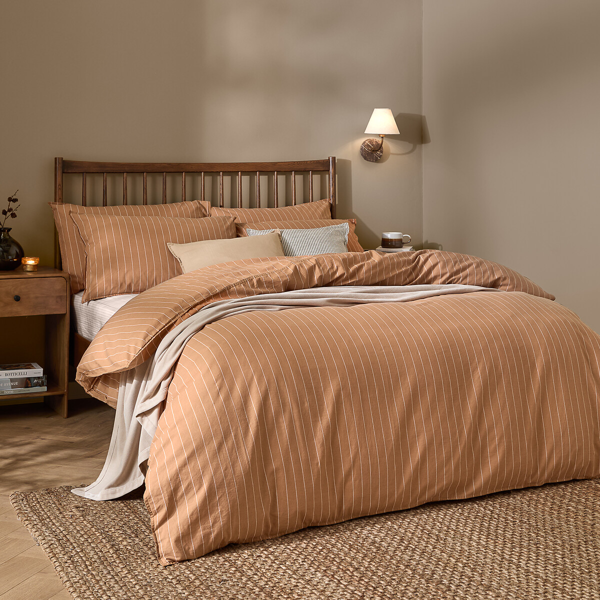 Linear Stripe 100% Cotton Duvet Cover and Pillowcase Set brown , YARD