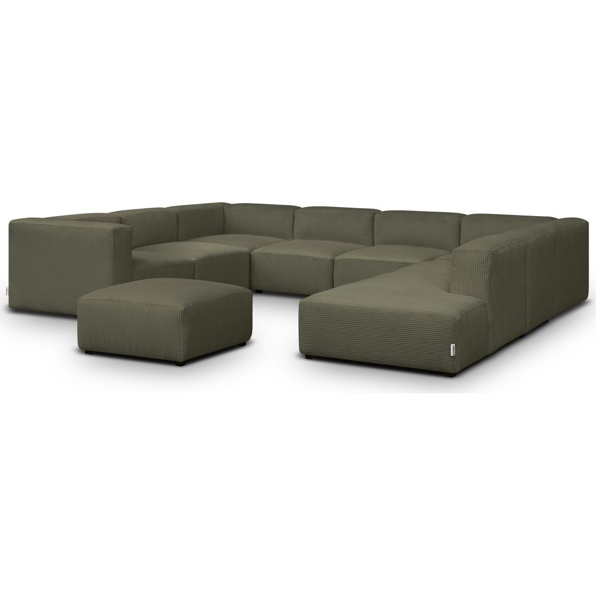 Canapé modulable panoramique 12 places ouvert à droite en velours côtelé + pouf - MODULO vert kaki, HOMIFAB