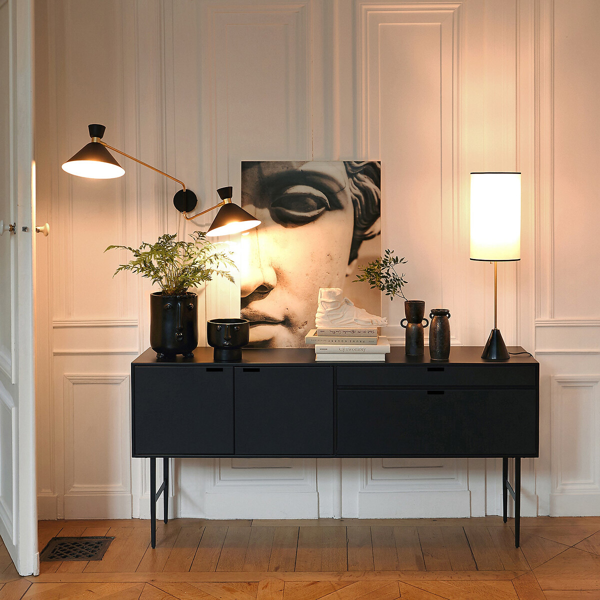 Buffet enfilade métal acier et cuir, Réalto noir, AM.PM