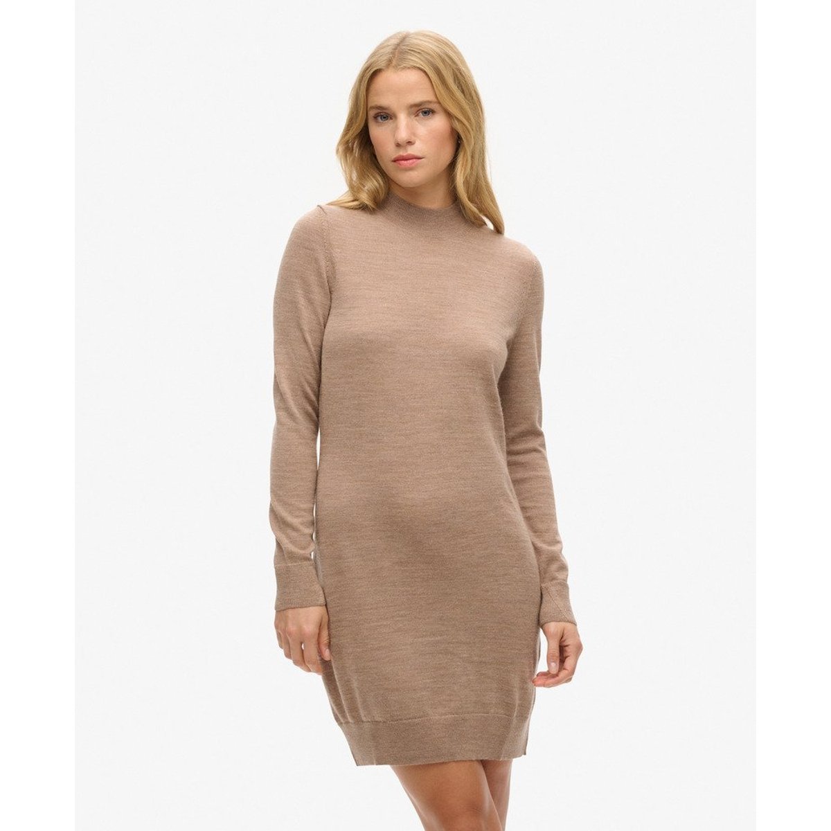 Robe en maille mérinos à manches longues bison chiné, SUPERDRY