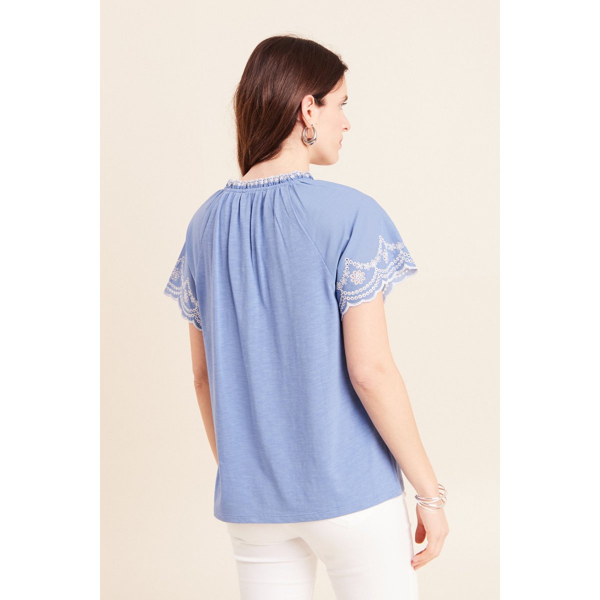 Blouse col tunisien manches courtes bleu ciel, BREAL