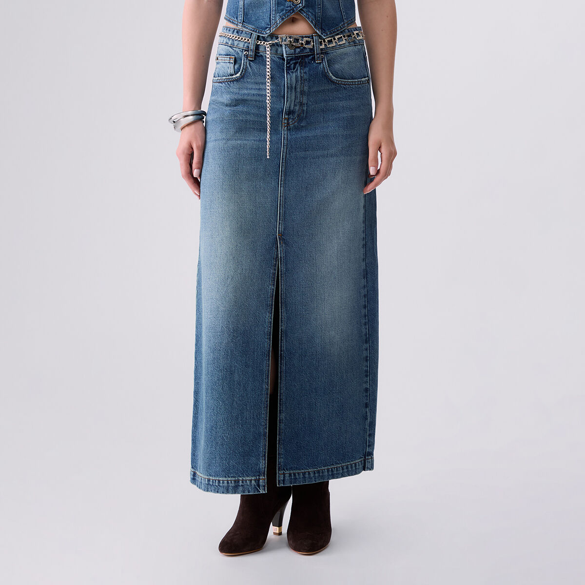 Jupe longue en denim denim bleu, LIU JO