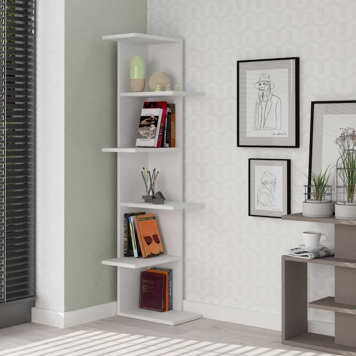 Etagère d'angle 6 tablettes blanc H141 cm - Saso blanc, CALICOSY