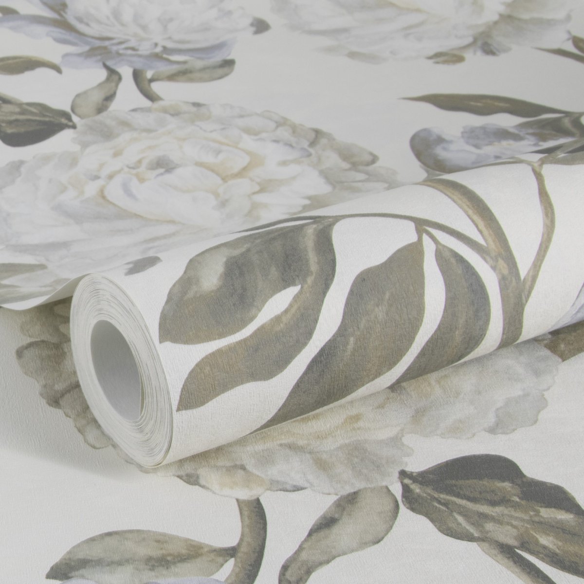 Papier peint Fleurs Vintage Pivoine beige, vert, écru, WOW