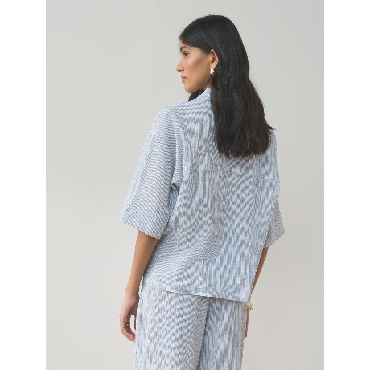 Chemise manches courtes en lin, lot de 2 rayures ardoise/blanches, NEXT