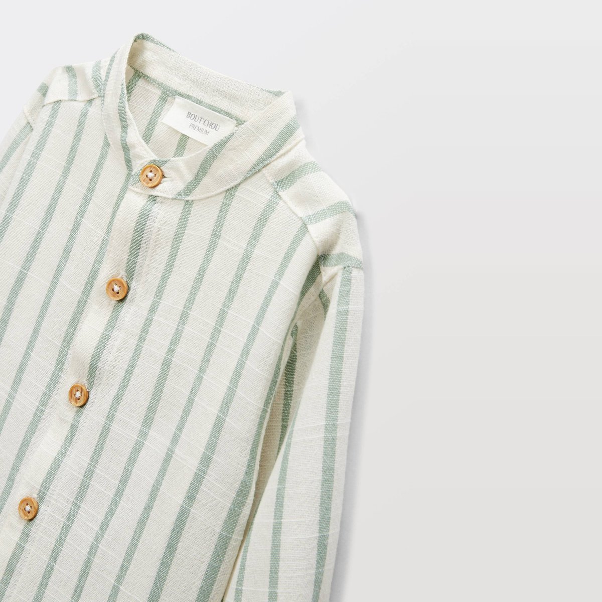 Chemise col mao rayée en coton BIO GOTS - collection Cérémonie thym, BOUT'CHOU