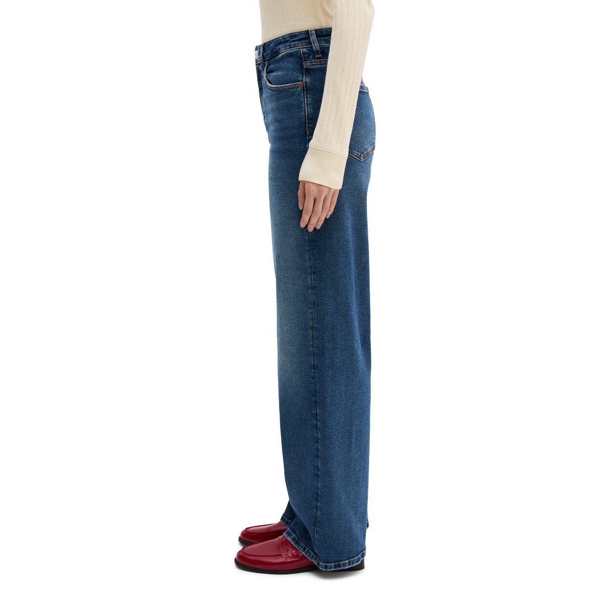 Jeans modèle Tolva large en coton organique mélangé stretch bleu foncé, MARC O'POLO