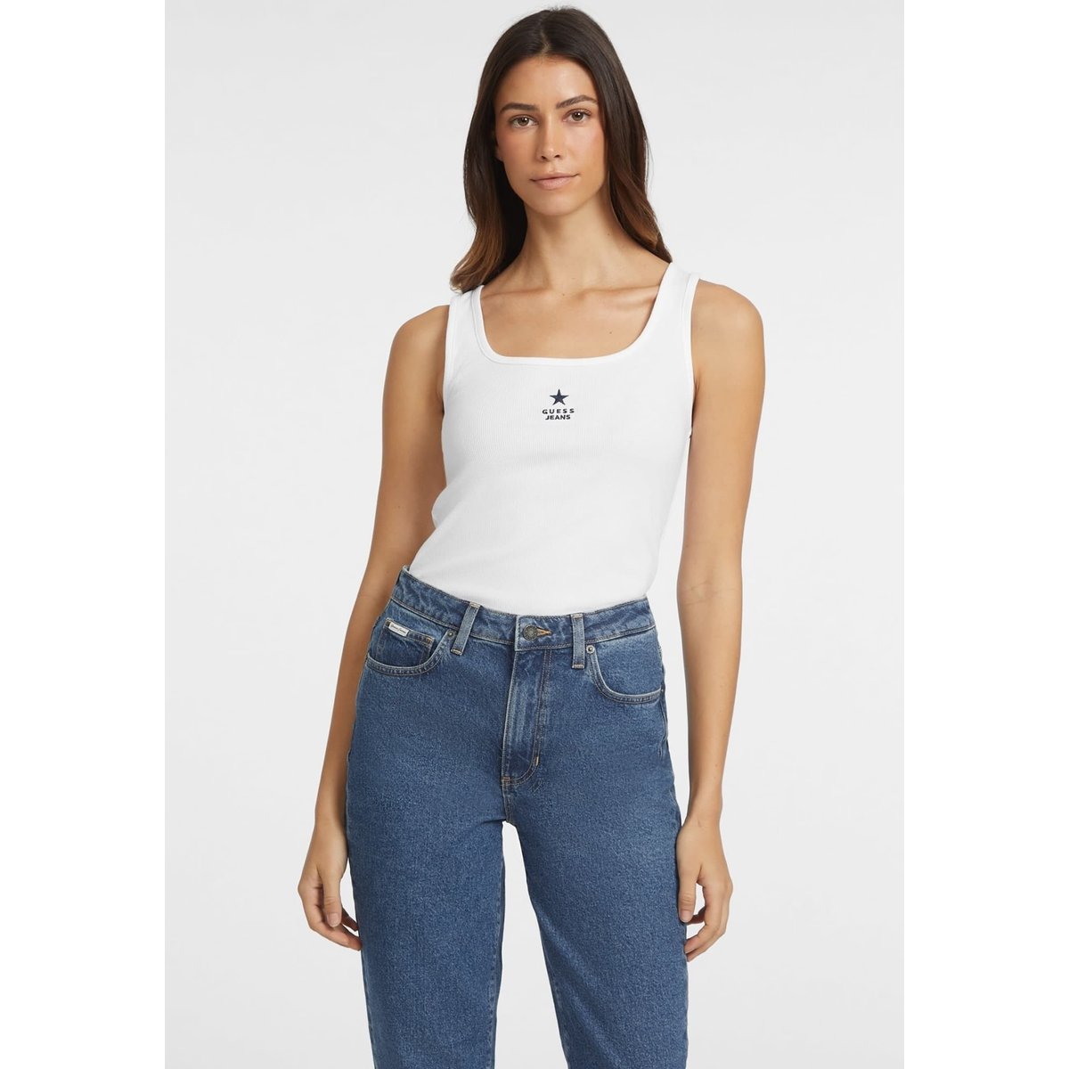 Débardeur Slim Étoile Brodée blanc, GUESS