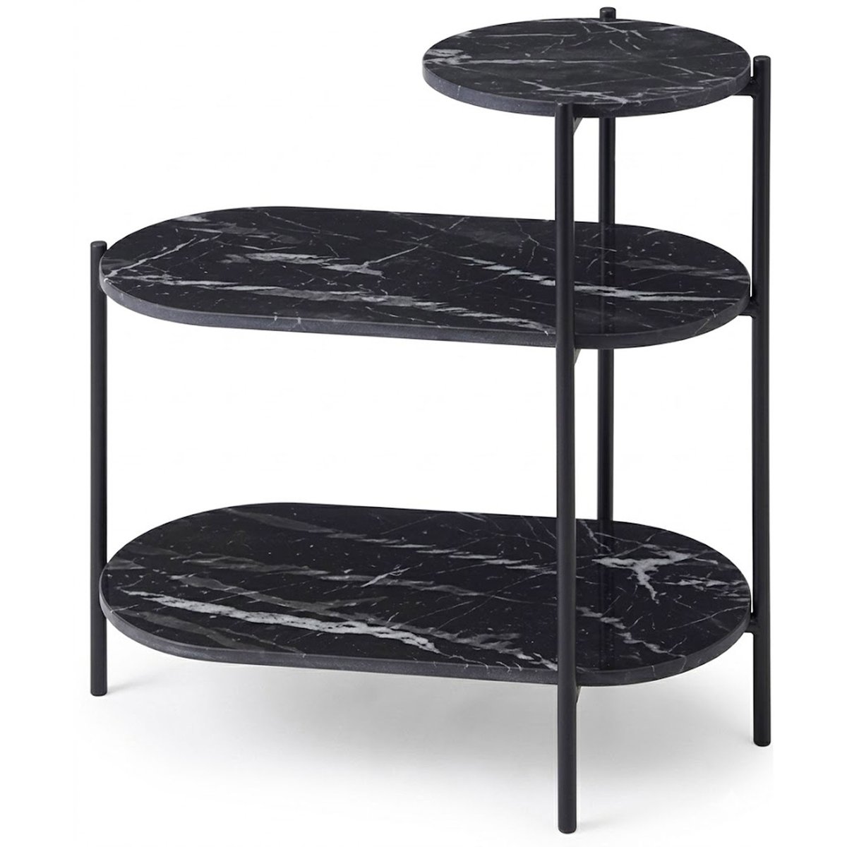 Table d'appoint design en métal et plateaux effet marbre noir 64x33x63cm noir, WADIGA