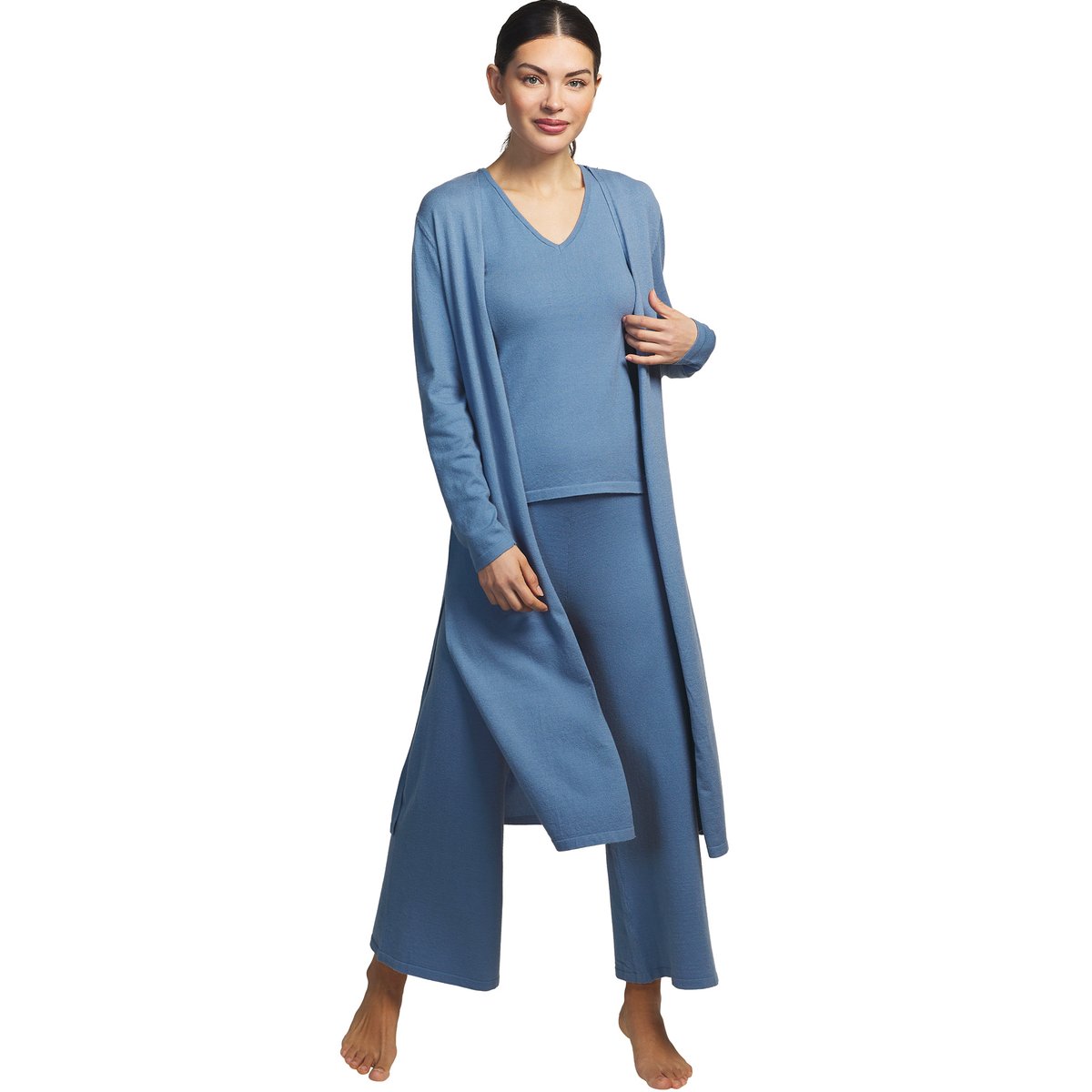 Tenue 3 pièces détente et intérieur pyjama pantalon top veste Tricot bleu, SELMARK
