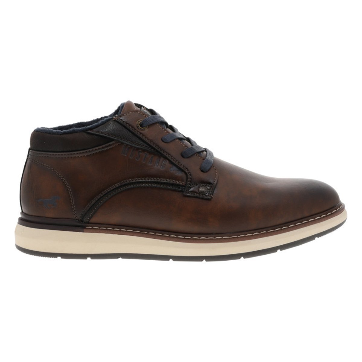 Derbies cognac à talon plat avec des lacets et doublure bleu marine cognac, MUSTANG