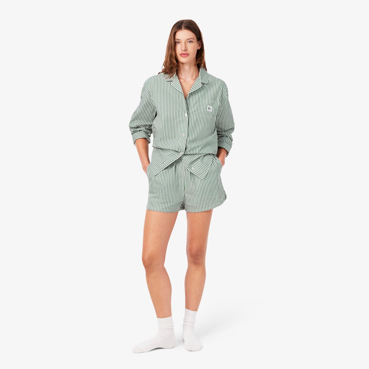 Ensemble de pyjama rayé popeline oversize vert-291, LACOSTE