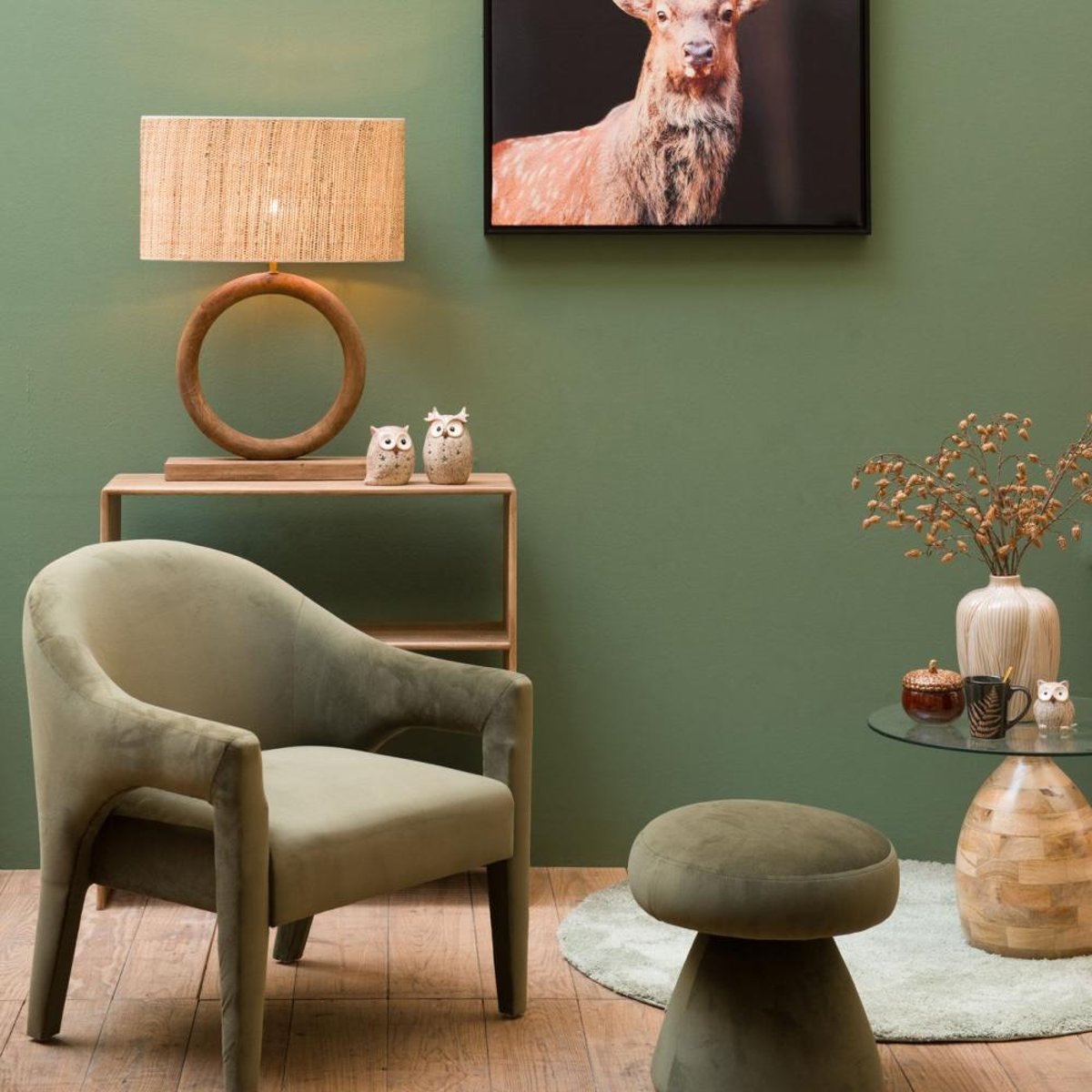 Pouf champignon en tissu Ø43 cm vert, AMADEUS