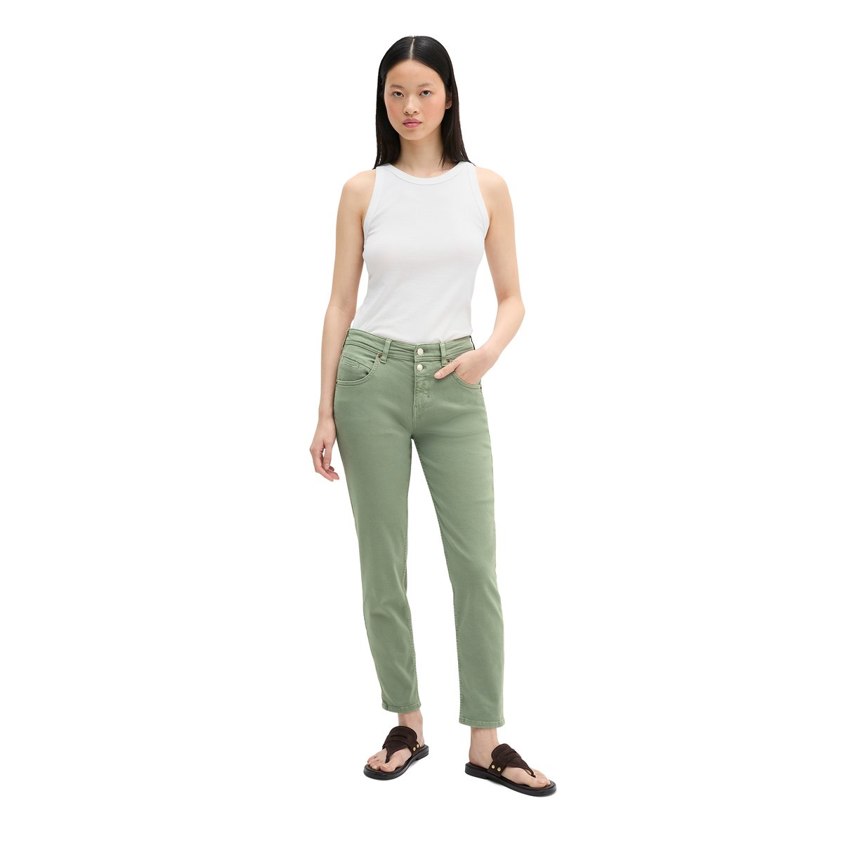 Jeans modèle Theda boyfriend en mélange de coton organique vert clair, MARC O'POLO