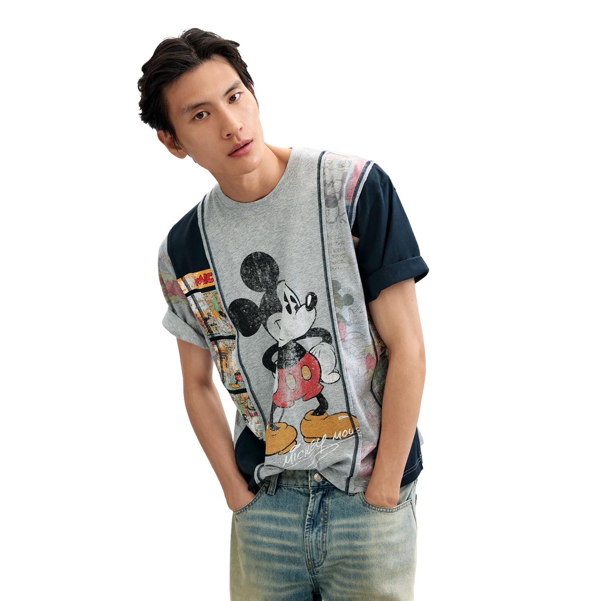 T-shirt collage Mickey™ bleu, DESIGUAL