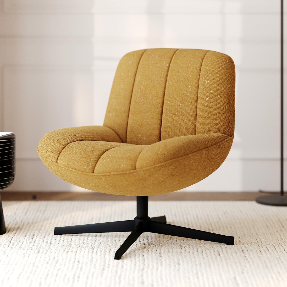 Fauteuil pivotant en tissu effet velours - ELVIS jaune moutarde, MAISON PAVANE