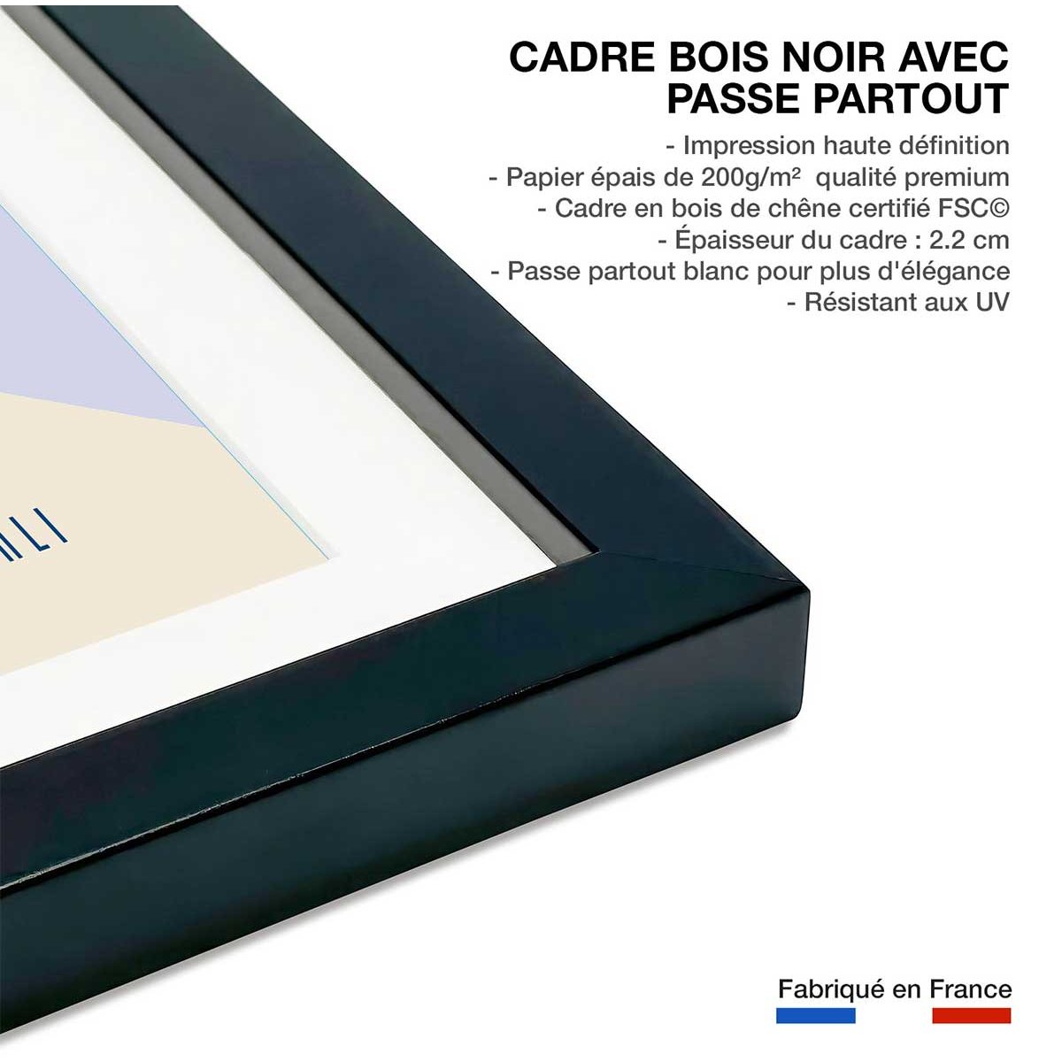 Poster ski et dolomites affiche + cadre en bois - noir, HEXOA