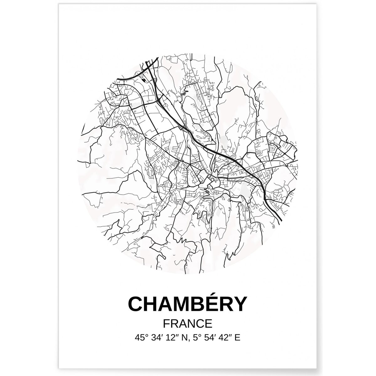 Affiche Carte Chambéry blanc, L'AFFICHERIE
