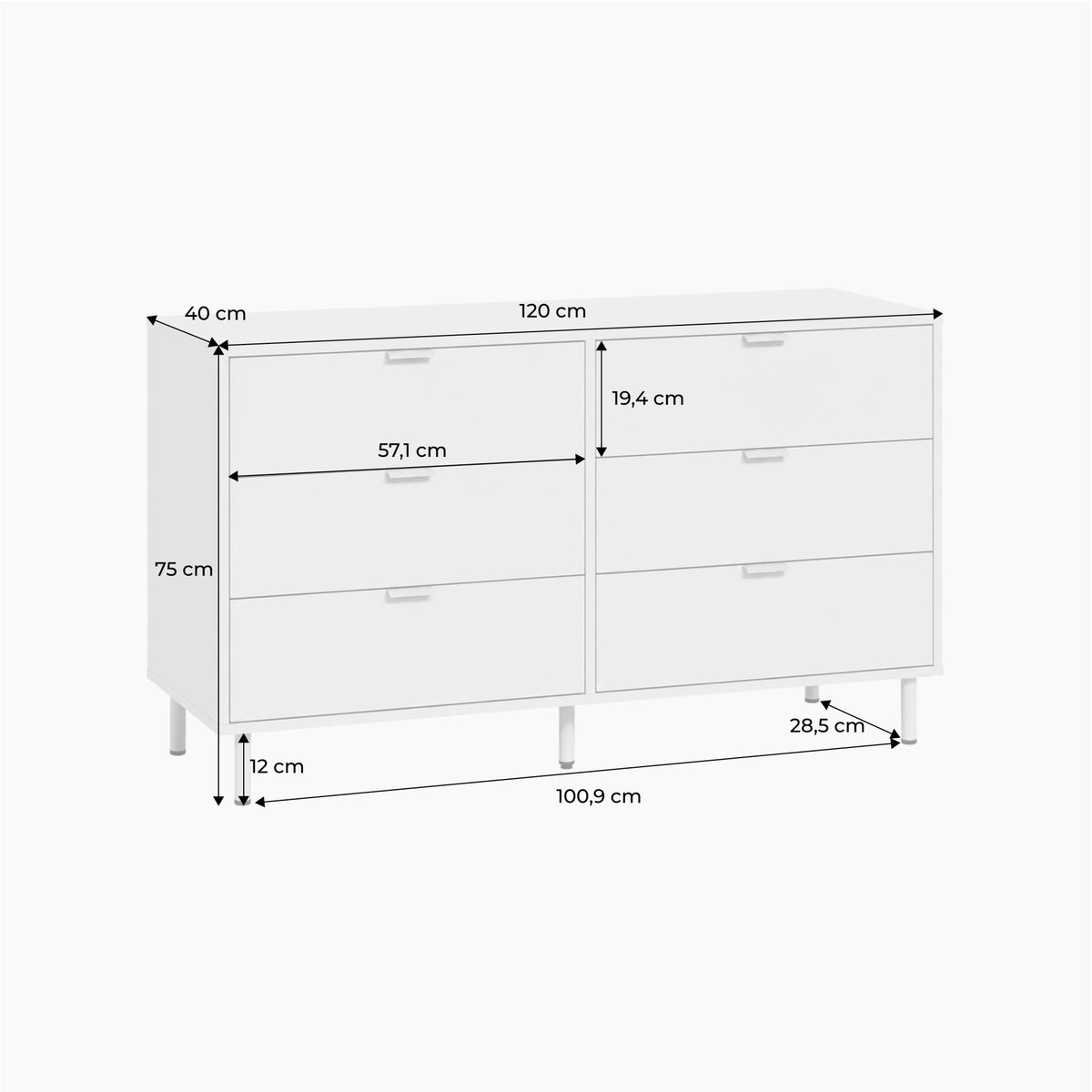 Commode décor bois et métal 6 tiroirs ELLIE beige, SWEEEK