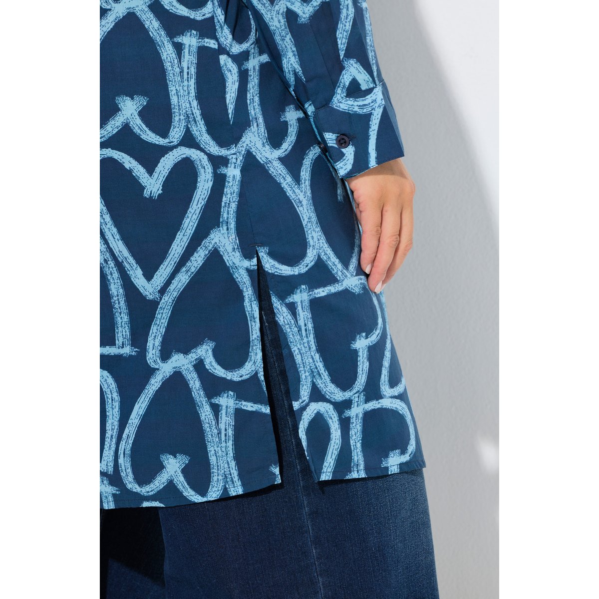 Chemisier long motif cœurs bleu encre, ULLA POPKEN