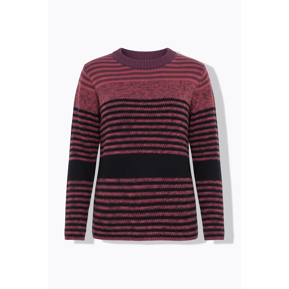 Pull en coton bio, motif à rayures bordeaux, ULLA POPKEN