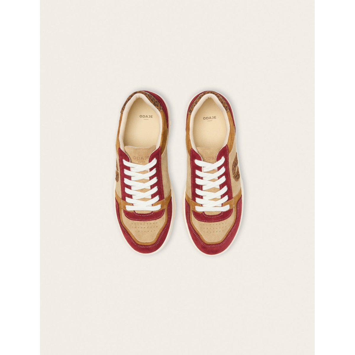 Baskets basses NORA bordeaux camel beige, ODAJE