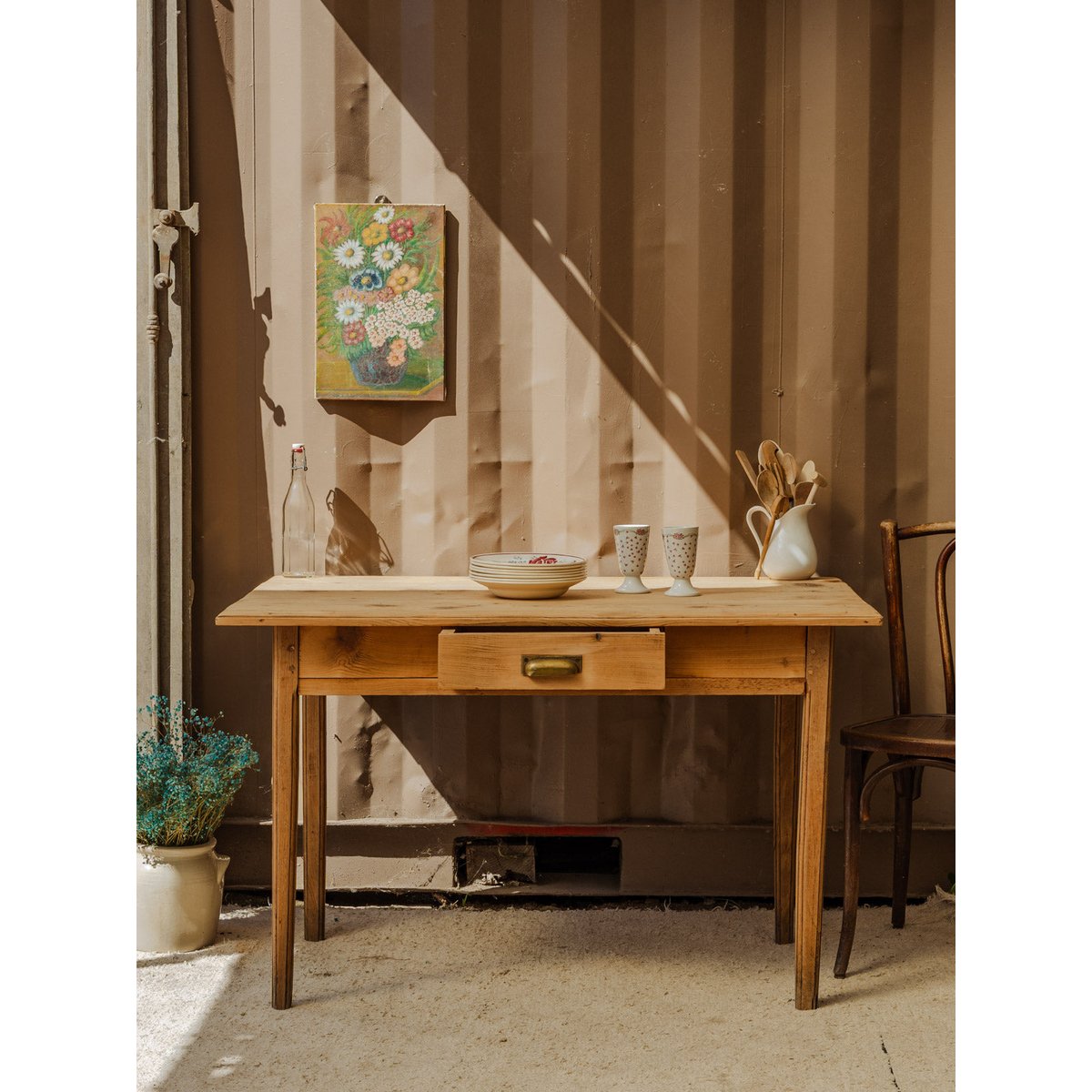 Table à manger de ferme en bois Romy N°1440 - Bon état bois clair, DEBONGOUT