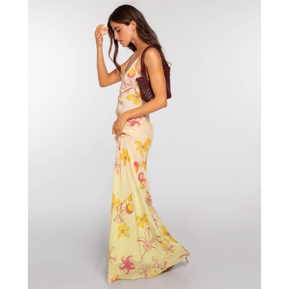 Robe longue à imprimé fleuri et broderie main imprimé, THE-ARE